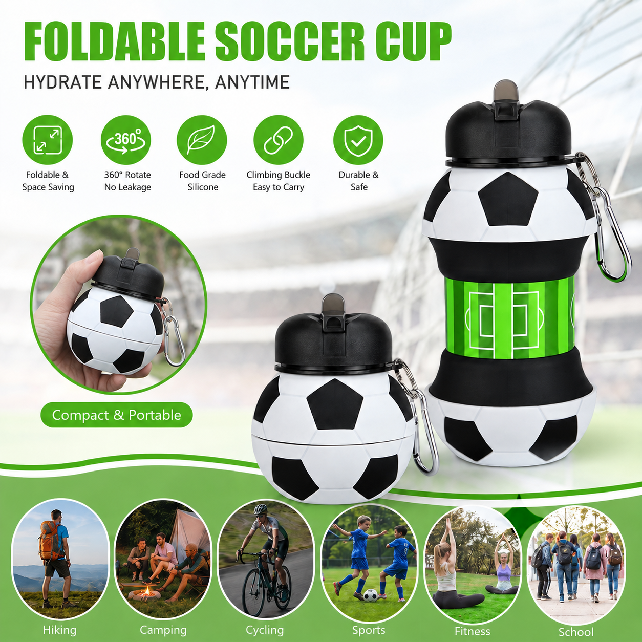 Sports Equipment Kids - 550ml Foldable Football Water Bottle Food